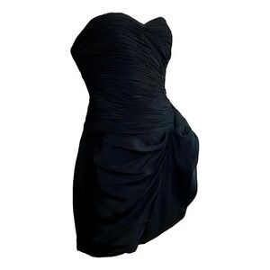 Marchesa‎ Notte Black Silk Strapless Sweetheart Ruched Bow Mini Dress - 8